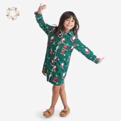 100% Organic cotton flannel girls nightshirt eco friendly christmas theme sleep shirt sustainable kid sleepwear