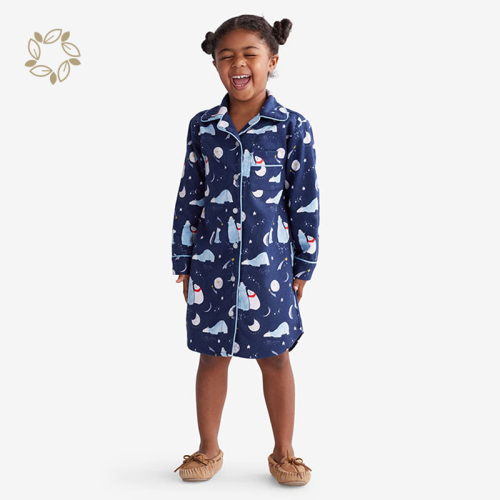 100% Organic cotton flannel girls nightshirt eco friendly christmas theme sleep shirt sustainable kid sleepwear