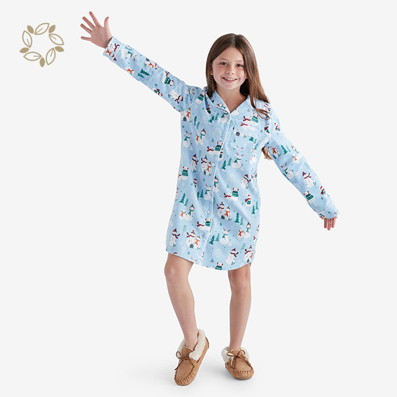 100% Organic cotton flannel girls nightshirt eco friendly christmas theme sleep shirt sustainable kid sleepwear