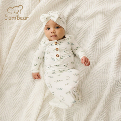 Bamboo baby knotted gown bundle with hat sustainable infant knotted gown bundle bamboo baby gowns sleeping