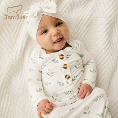 Bamboo baby knotted gown bundle with hat sustainable infant knotted gown bundle bamboo baby gowns sleeping