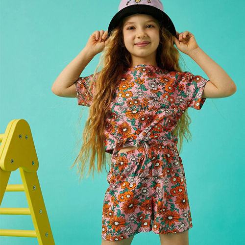 Organic cotton Kids girl shorts set kid t shirt and shorts Natural Floral print children shorts kids T-Shirt and Short