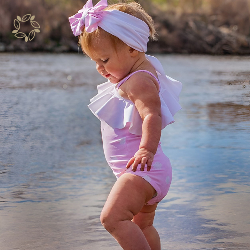 Eco friendly baby one shoulder swimsuit and tankini sustainable toddler girl swimwear baby romper swim