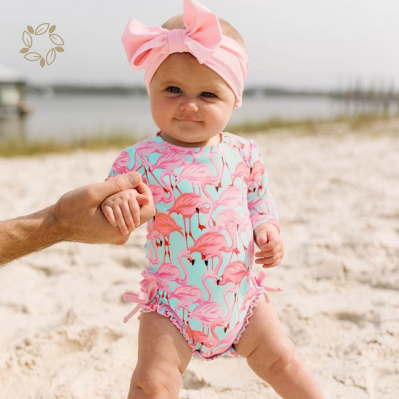 Printed Swimsuit Set two way zip long sleeve Swimwear kids boy swimwear natural children boy Swimsuits