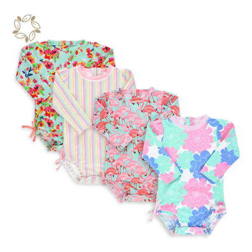 Printed Swimsuit Set two way zip long sleeve Swimwear kids boy swimwear natural children boy Swimsuits