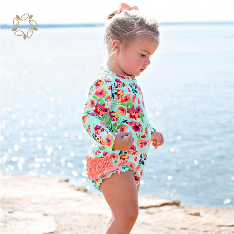 Printed Swimsuit Set two way zip long sleeve Swimwear kids boy swimwear natural children boy Swimsuits