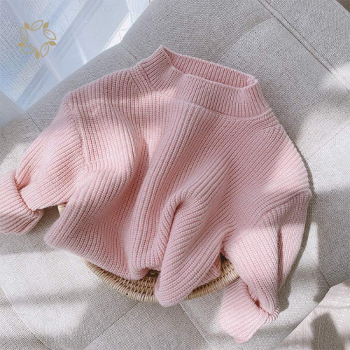 Organic cotton toddler solid color loose sweater eco friendly chunky knits sweater sustainable baby rib knit jumper
