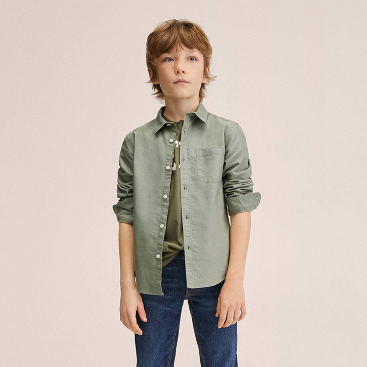 Organic cotton shirt kid Chest-pocket shirt children shirts knit long sleeve tee eco-friendly kids cotton camisas