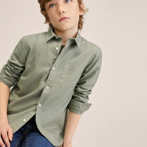 Organic cotton shirt kid Chest-pocket shirt children shirts knit long sleeve tee eco-friendly kids cotton camisas