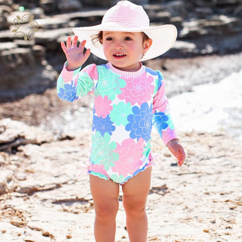 Printed Swimsuit Set two way zip long sleeve Swimwear kids boy swimwear natural children boy Swimsuits