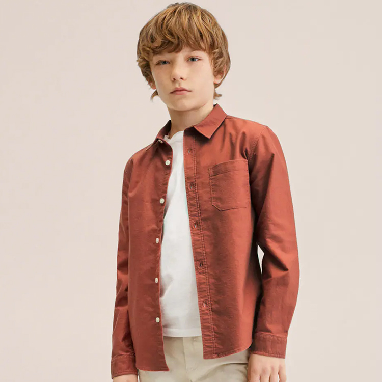 100% organic cotton kids shirts Chest-pocket long sleeve camisas pure cotton shirt kid eco-friendly children shirt