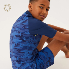 Sustainable child swimwear set nylon eco friendly swim top and shorts set kids camouflage Swim Shorts set