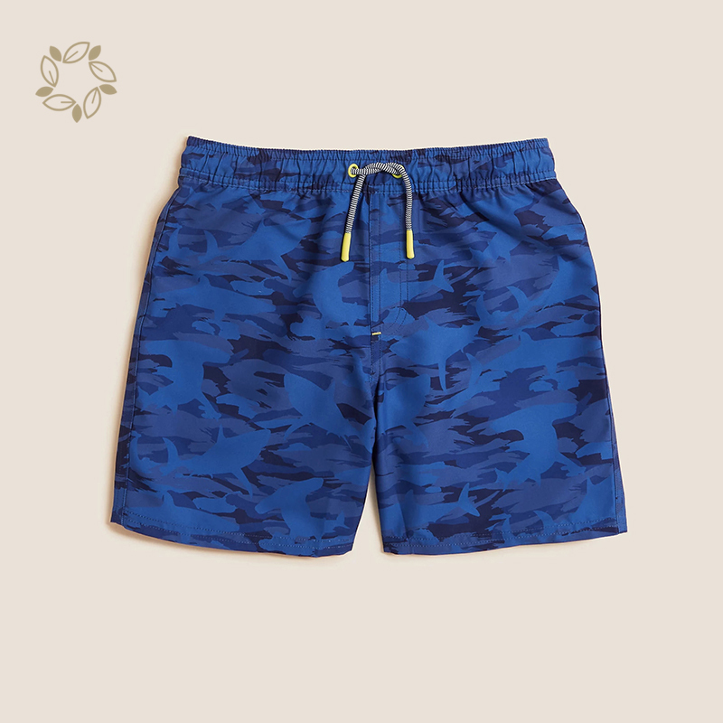Sustainable child swimwear set nylon eco friendly swim top and shorts set kids camouflage Swim Shorts set