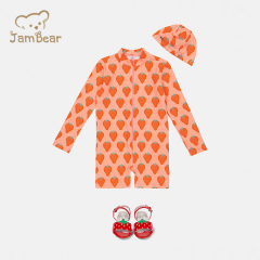 Printed rashguard swimsuit set recycled nylon swimsuit romper and hat sustainable kids swimsuit eco friendly
