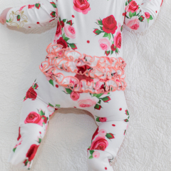 Organic bamboo ruffled baby romper footie sustainable ruffled baby sleepsuit eco friendly ruffle zipper baby sleeper
