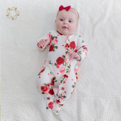 Organic bamboo ruffled baby romper footie sustainable ruffled baby sleepsuit eco friendly ruffle zipper baby sleeper