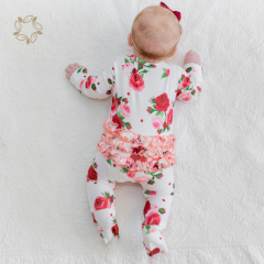 Organic bamboo ruffled baby romper footie sustainable ruffled baby sleepsuit eco friendly ruffle zipper baby sleeper