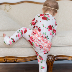 Organic bamboo ruffled baby romper footie sustainable ruffled baby sleepsuit eco friendly ruffle zipper baby sleeper