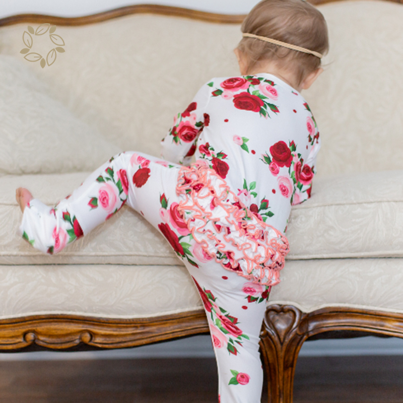 Organic bamboo ruffled baby romper footie sustainable ruffled baby sleepsuit eco friendly ruffle zipper baby sleeper
