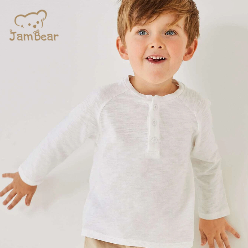 Organic Cotton Baby Henley Shirt Sustainable white toddler tees Solid Color Toddler Boys Button Half Placket Tee