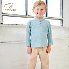 Organic Cotton Baby Henley Shirt Sustainable white toddler tees Solid Color Toddler Boys Button Half Placket Tee
