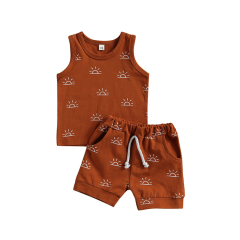 Infant Summer Shorts Set Sleeveless ribbed tank tops set kids shorts set 100% Organic Cotton rib t shirt and shorts