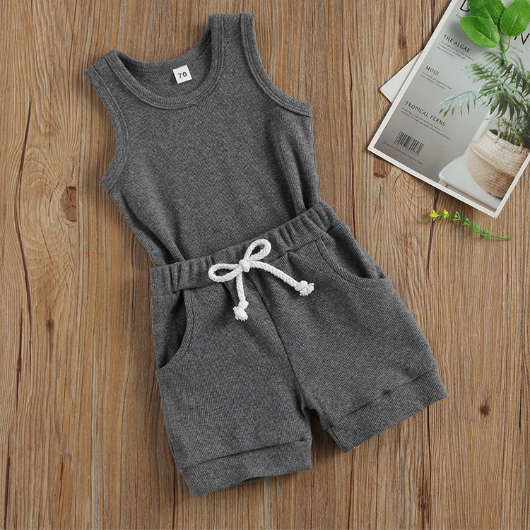 Ribbed toddler shorts set eco-friendly Sleeveless Tank Tops and shorts Organic Cotton Summer rib Outfit sets