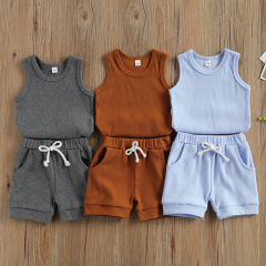 Summer Toddler Shorts Set Organic Cotton ribbed Tank Tops and Shorts eco-friendly Sleeveless ribbed t shirt and Shorts