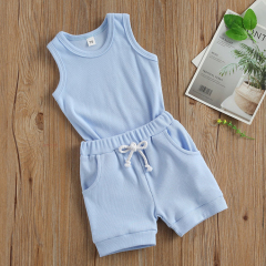 Summer Toddler Shorts Set Organic Cotton ribbed Tank Tops and Shorts eco-friendly Sleeveless ribbed t shirt and Shorts