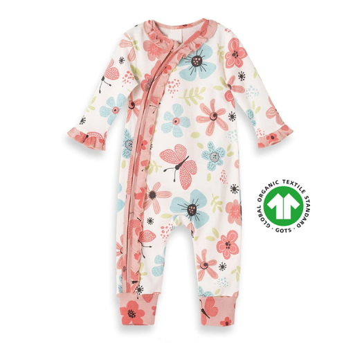 Baby Girl Floral Romper organic cotton baby rompers 100% GOTS cotton toddler zip sleeper baby jumpsuit newborn