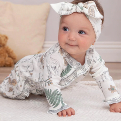 100% GOTS cotton baby rompers toddler zip sleeper organic cotton Baby Girl Floral Romper baby zip sleepsuit