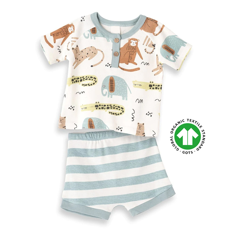 100% GOTS cotton clothing toddler Henley Tee & Shorts organic cotton t shirt and shorts Boys top and shorts