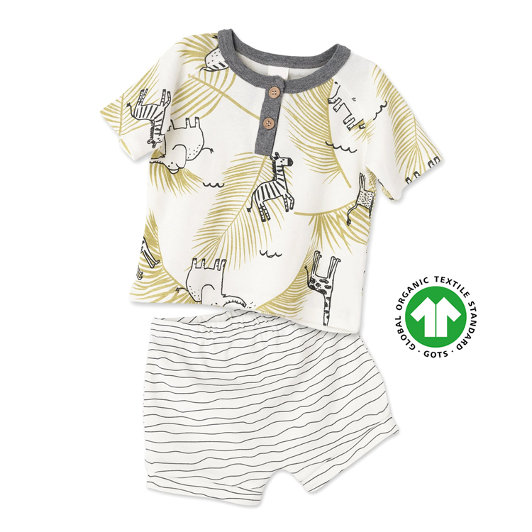 100% GOTS cotton clothing toddler Henley Tee & Shorts organic cotton t shirt and shorts Boys top and shorts