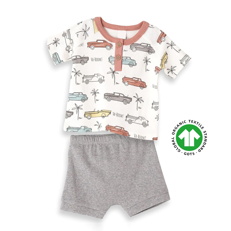 Toddler Henley Tee & Shorts organic cotton t shirt and shorts eco-friendly baby shorts set 100% GOTS cotton clothing