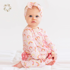 Organic bamboo ruffle Jumpsuit for infant sustainable baby girl ruffle romper eco friendly ruffled baby romper