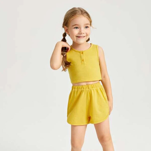 Girls shorts sets organic cotton kid t shirt and shorts Toddler Girls Rib-knit Tank Top and Track Shorts Set