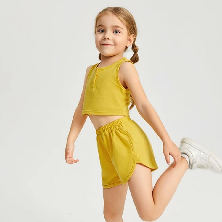 Girls shorts sets organic cotton kid t shirt and shorts Toddler Girls Rib-knit Tank Top and Track Shorts Set