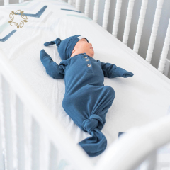 Organic cotton knotted gown and hat set sustainable baby sleeping gown eco friendly newborn Knotted Gown