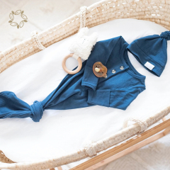 Organic cotton knotted gown and hat set sustainable baby sleeping gown eco friendly newborn Knotted Gown