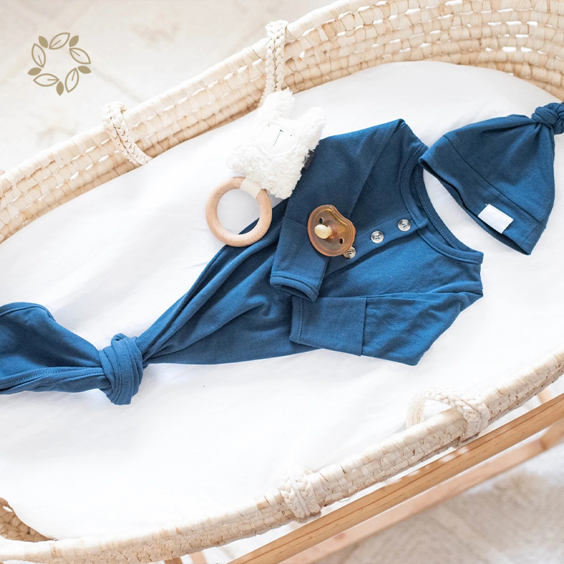 Organic cotton knotted gown and hat set sustainable baby sleeping gown eco friendly newborn Knotted Gown