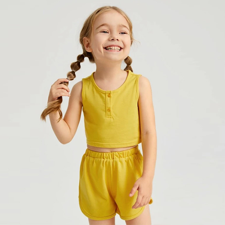 Girls shorts sets organic cotton kid t shirt and shorts Toddler Girls Rib-knit Tank Top and Track Shorts Set