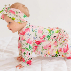 Organic bamboo ruffle Jumpsuit for infant sustainable baby girl ruffle romper eco friendly ruffled baby romper