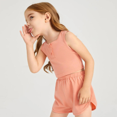 Kids girl shorts set Rib-knit Tank Top and Track Shorts Set organic cotton Baby girls Outfit Baby Tops and Pants Suit