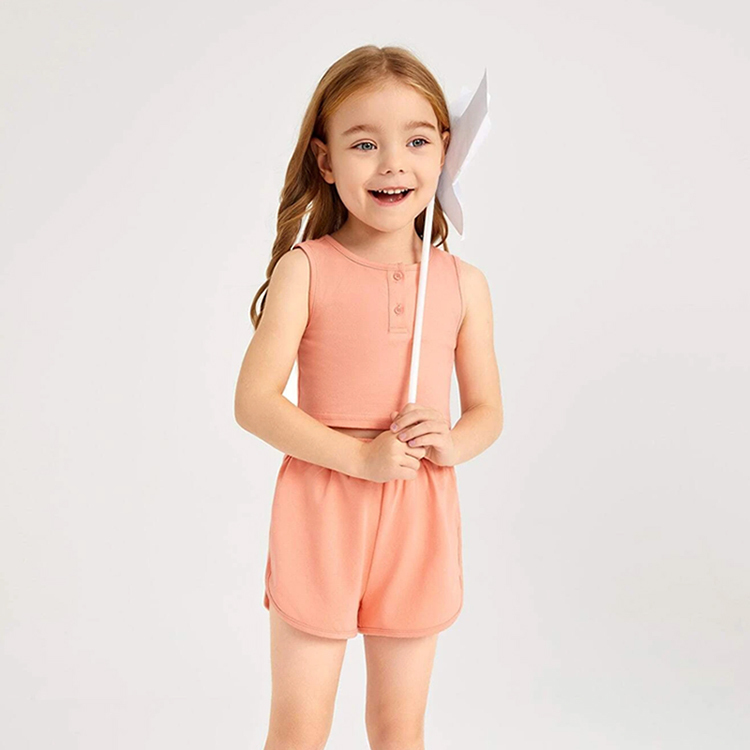 Kids girl shorts set Rib-knit Tank Top and Track Shorts Set organic cotton Baby girls Outfit Baby Tops and Pants Suit