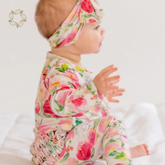 Organic bamboo ruffle Jumpsuit for infant sustainable baby girl ruffle romper eco friendly ruffled baby romper
