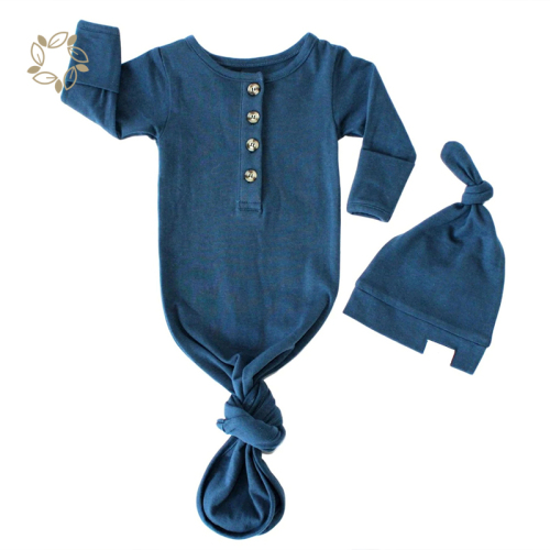 Organic cotton knotted gown and hat set sustainable baby sleeping gown eco friendly newborn Knotted Gown