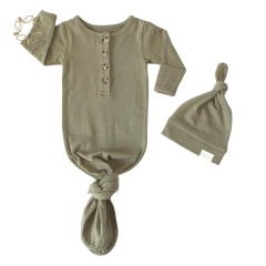 Organic cotton knotted gown and hat set sustainable baby sleeping gown eco friendly newborn Knotted Gown