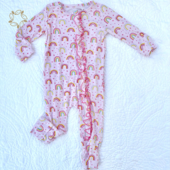 Organic bamboo ruffle Jumpsuit for infant sustainable baby girl ruffle romper eco friendly ruffled baby romper