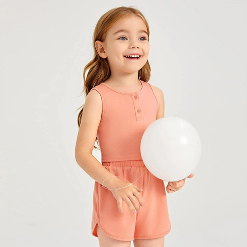 Kids girl shorts set Rib-knit Tank Top and Track Shorts Set organic cotton Baby girls Outfit Baby Tops and Pants Suit
