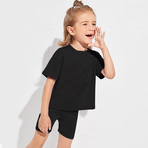 Kid girl Outfit organic cotton Baby Tops and Pants Suit Toddler Girls Drop Shoulder Top &amp; Biker Shorts Set